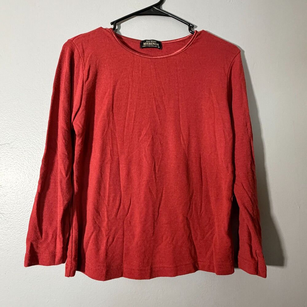 Bay Road Merinos Sweater Womens 12 Red 100% Merino Wool Crew Neck NZ